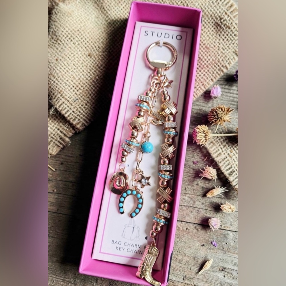NEW Studio Hat, Horseshoe & Boot Gold Bag Charm Key Holder 8 Inches NWT